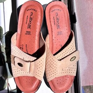 Flexus by Spring Step Womens Tan Suede Leather Comfort Slide Sandals Italy